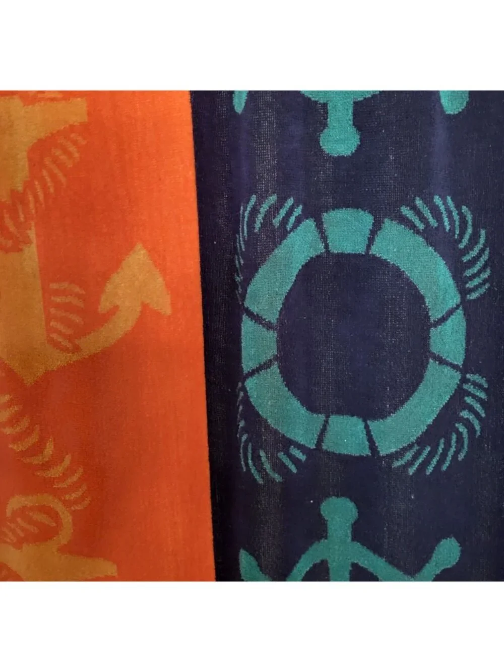 Vtg La Plage by Espalma Beach Towel Green Orange Anchor Nautical Cotton Terry